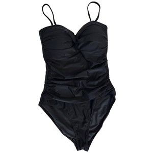 RELLECIGA Black One Piece High Cut Bandeau Adjustable Straps Swimsuit Size Large